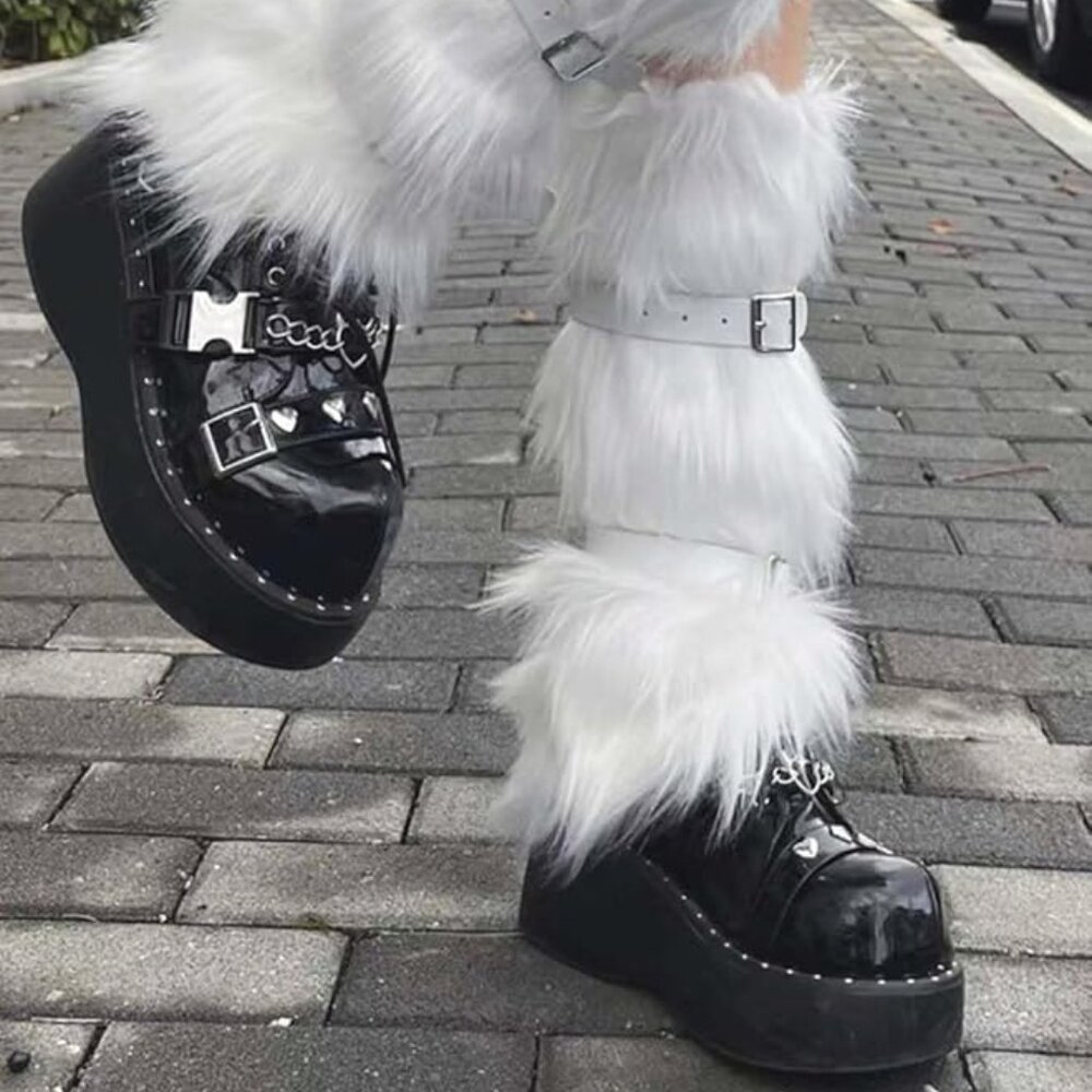 Knit Winter Leg White Fur Warmers